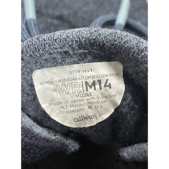 Allbirds Mens Blue Wool Mizzle Runners Sneakers Lace Up Size 14 - Picture 6 of 6